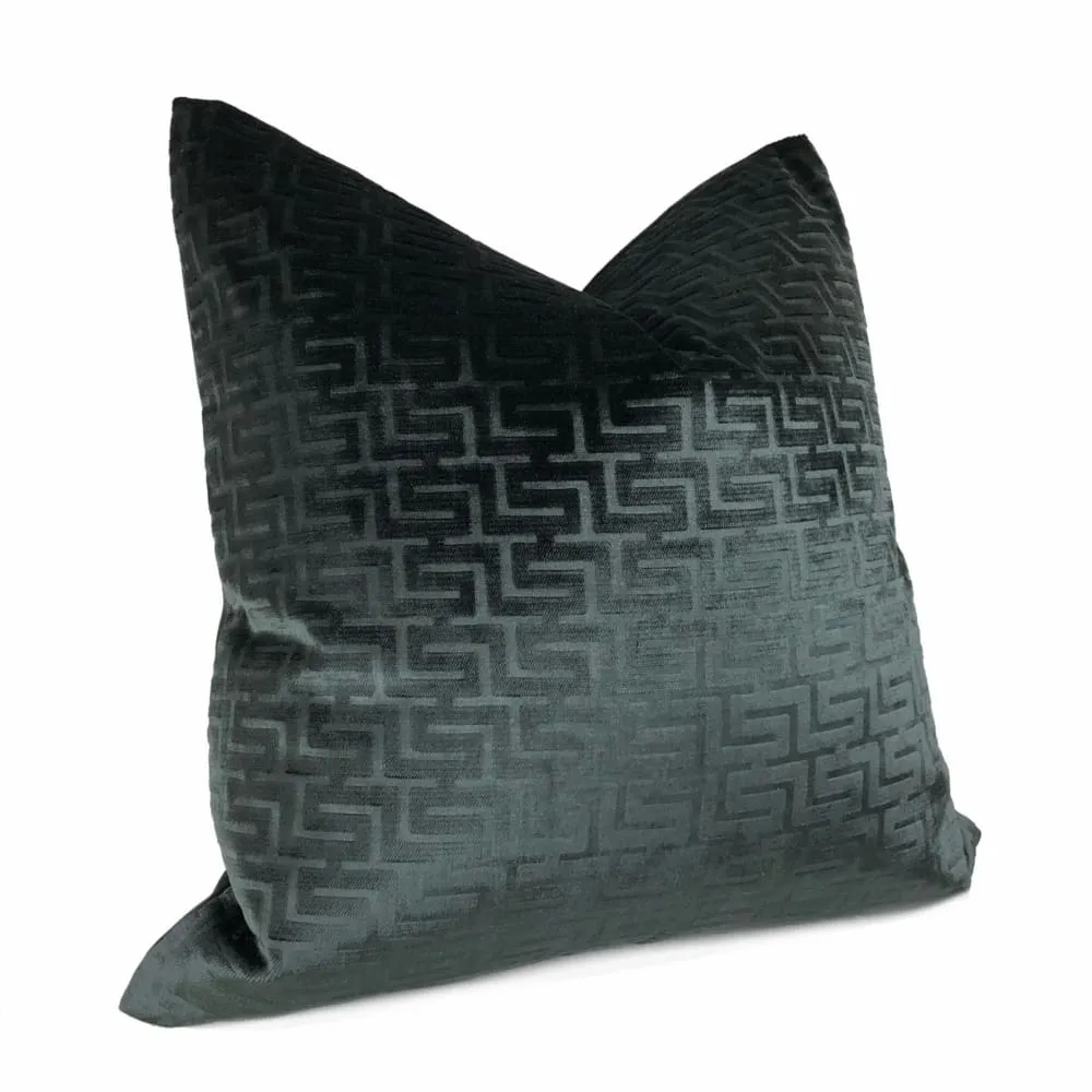 Athena Onyx Greek Key Velvet Pillow Cover