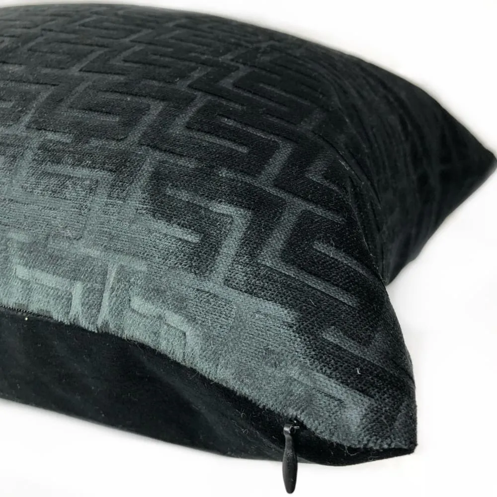 Athena Onyx Greek Key Velvet Pillow Cover