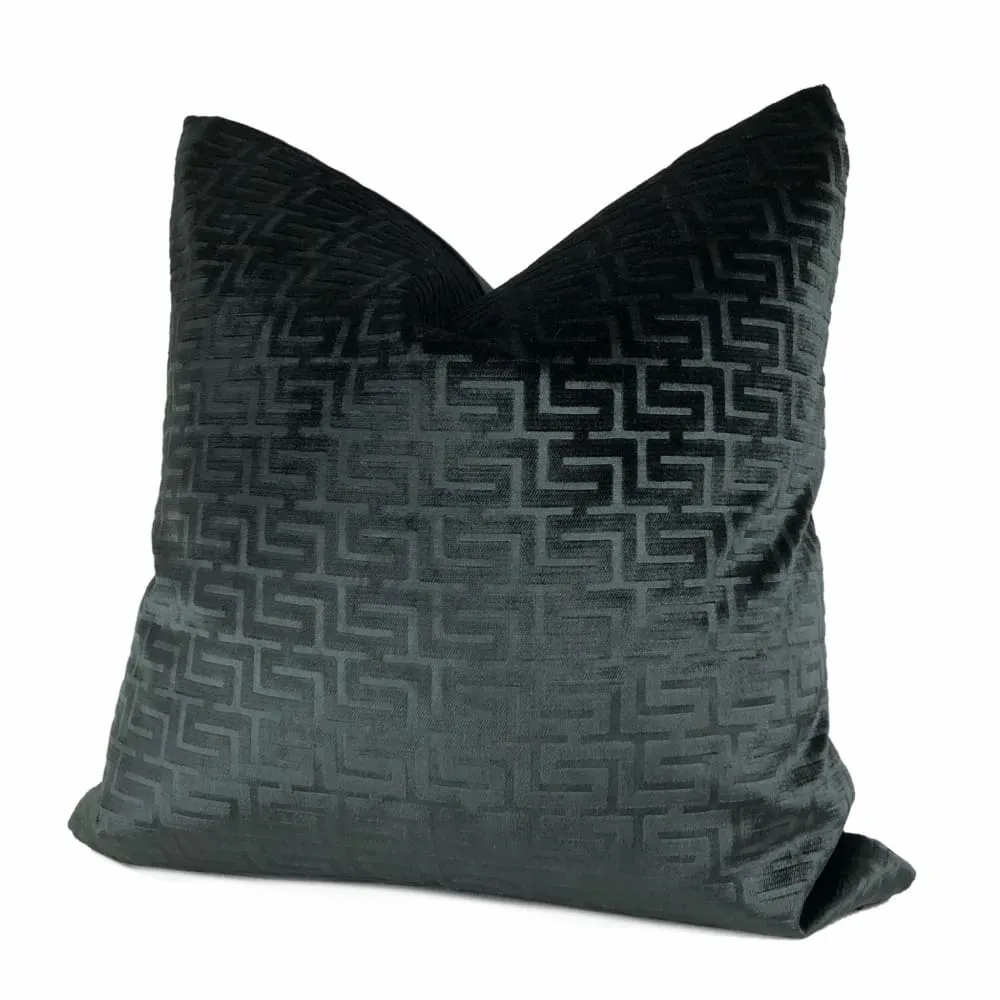 Athena Onyx Greek Key Velvet Pillow Cover