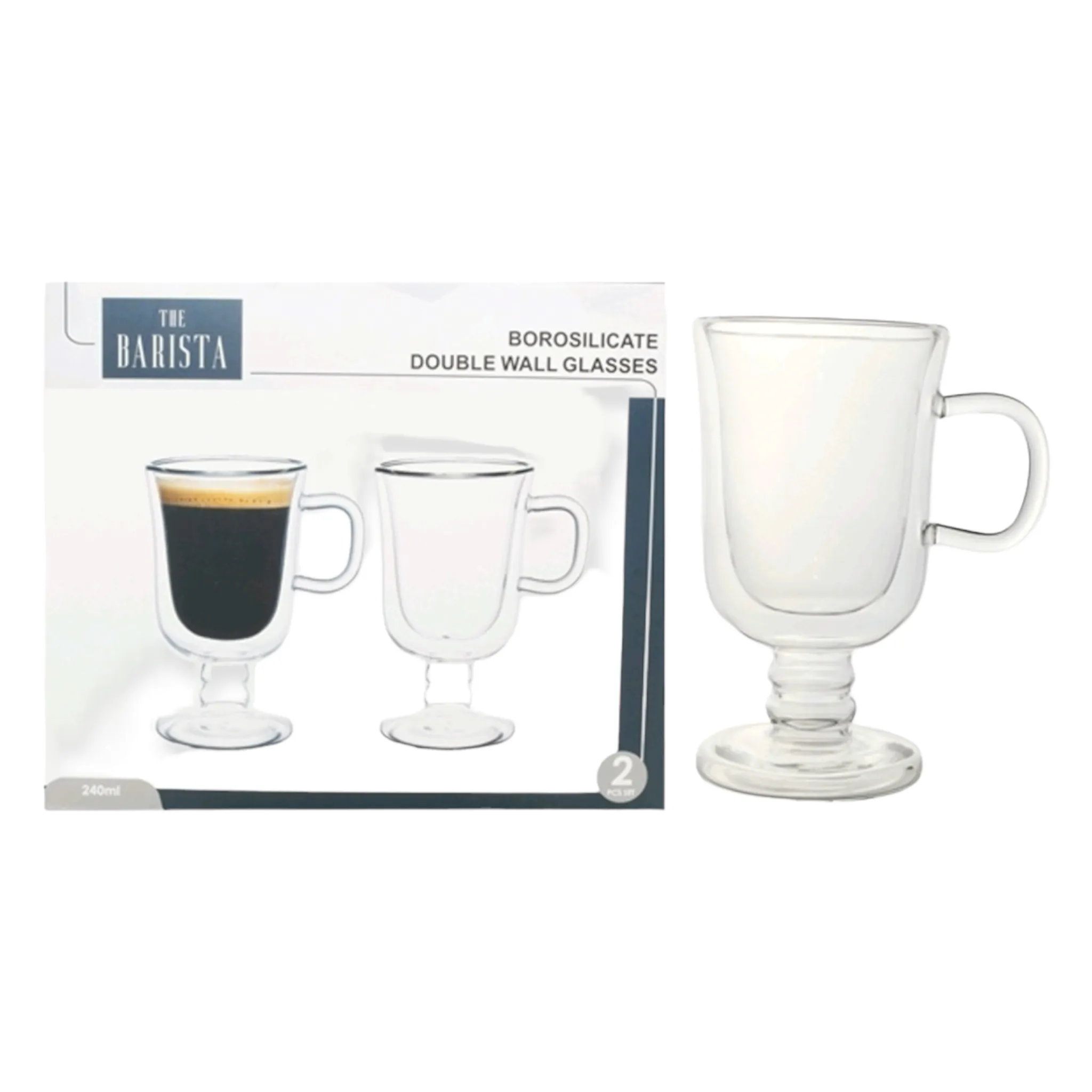 Barista Borosilicate Double Wall Irish Coffee Mug 260ml 2pc 10197