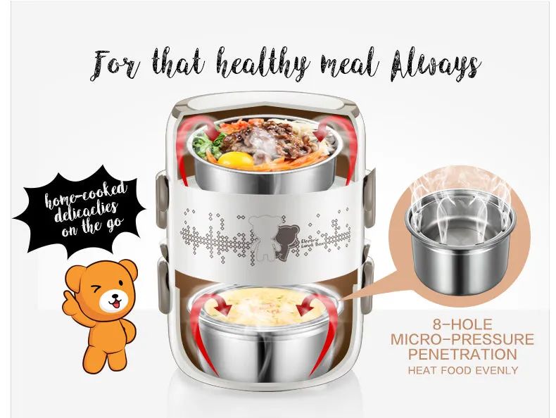 Bear Lunch box, Mini Rice Cooker,  4 in1 Heating 2.0L Electric Multi Pot (DFH-S2358)