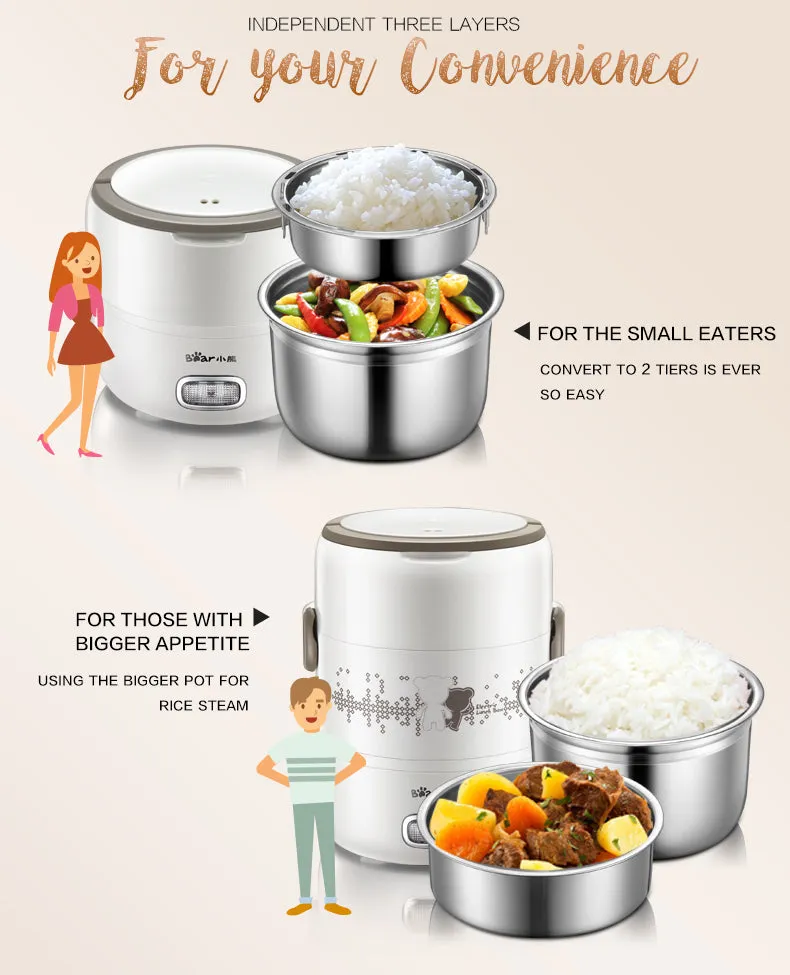 Bear Lunch box, Mini Rice Cooker,  4 in1 Heating 2.0L Electric Multi Pot (DFH-S2358)