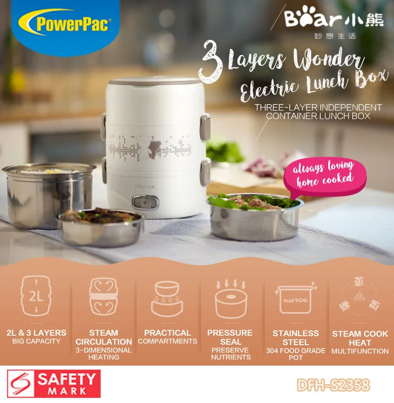 Bear Lunch box, Mini Rice Cooker,  4 in1 Heating 2.0L Electric Multi Pot (DFH-S2358)