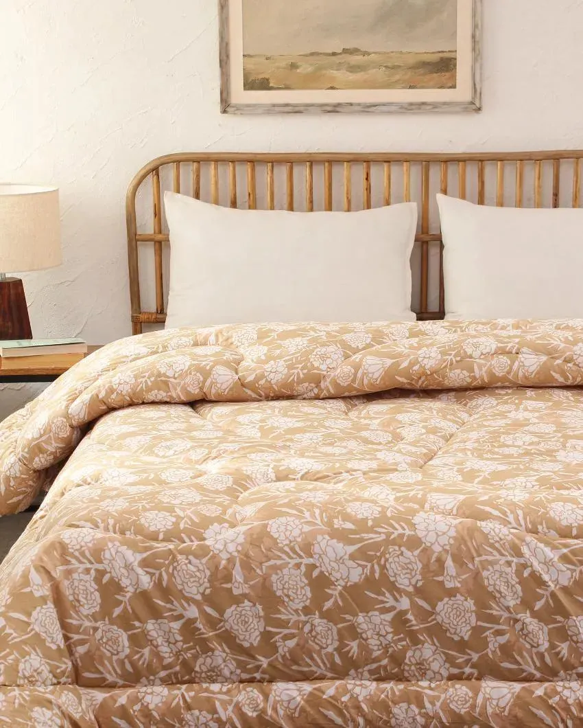 Beige Genda Phool Cotton Comforter | Double Size | 90 x 108 inches