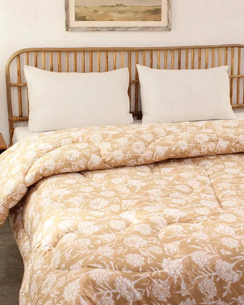 Beige Genda Phool Cotton Comforter | Double Size | 90 x 108 inches