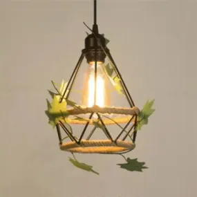 Beige Hanging Lamp: Country Style Metal & Rope Pendant Lighting for Coffee Shop