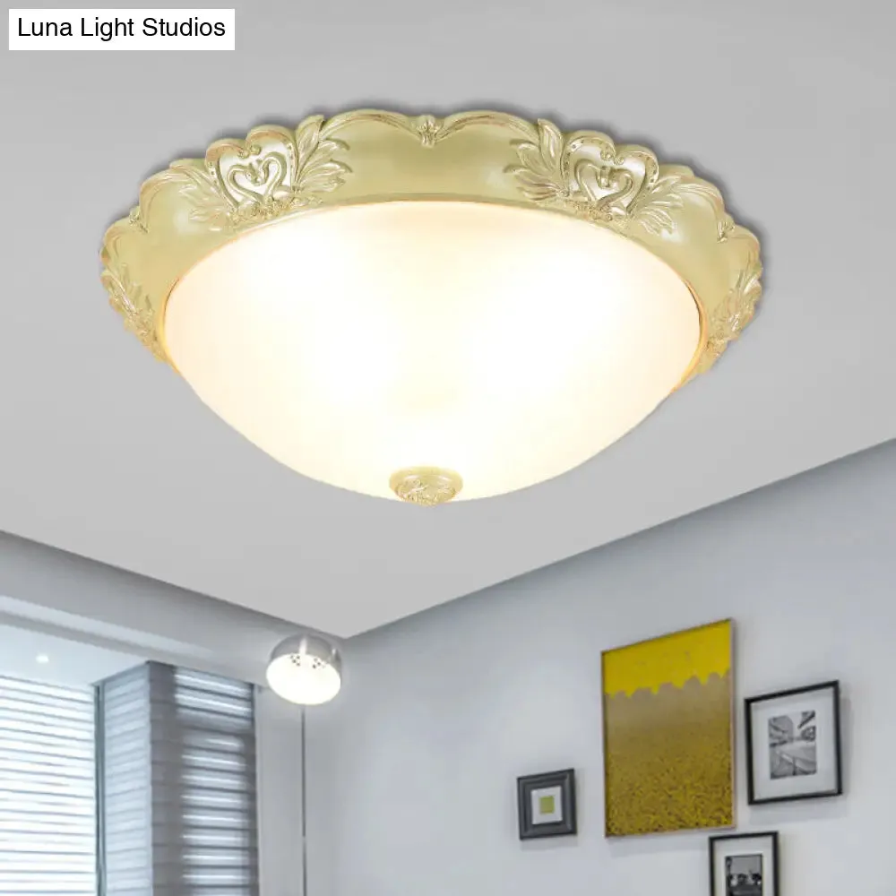 Beige Retro Flush Mount Light Fixture with Cream Glass Dome - Available in 3 sizes