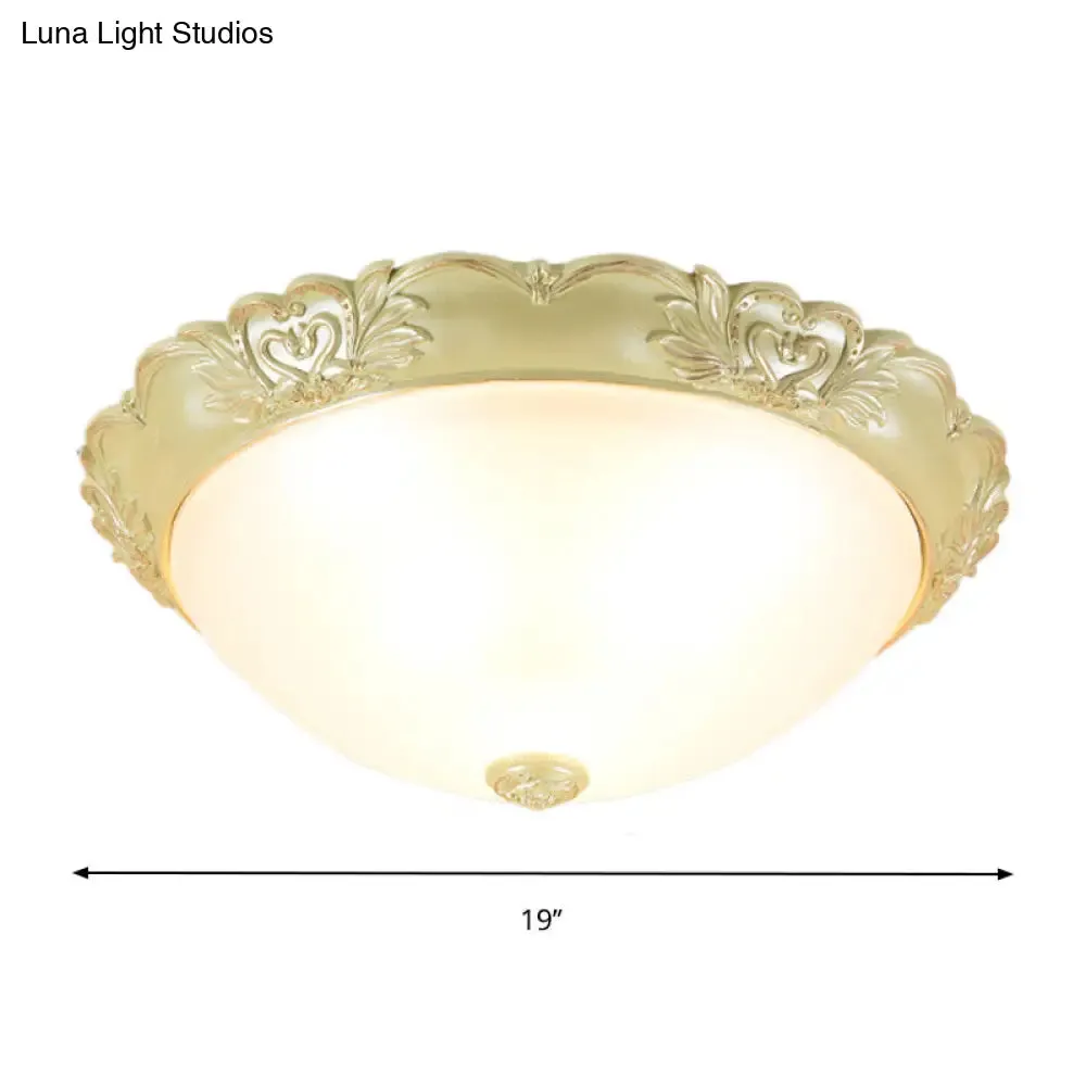 Beige Retro Flush Mount Light Fixture with Cream Glass Dome - Available in 3 sizes