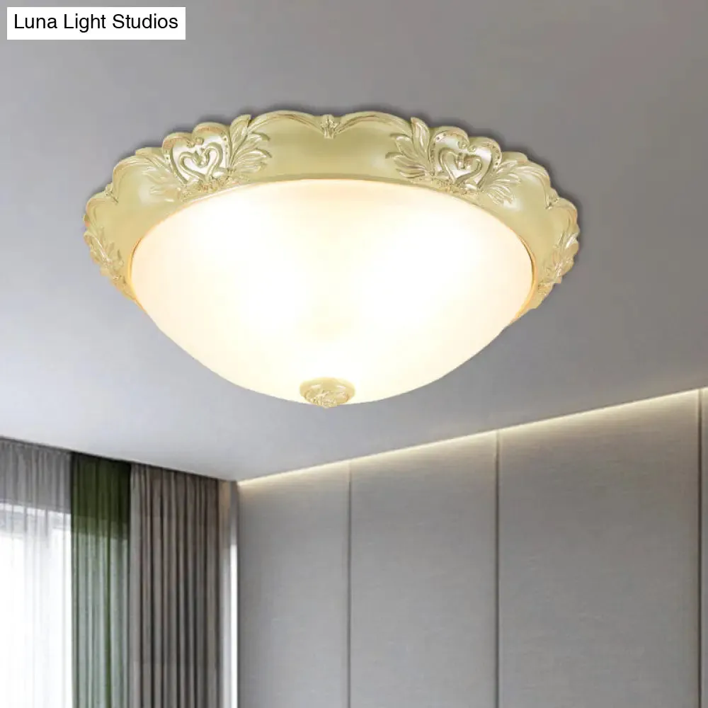 Beige Retro Flush Mount Light Fixture with Cream Glass Dome - Available in 3 sizes