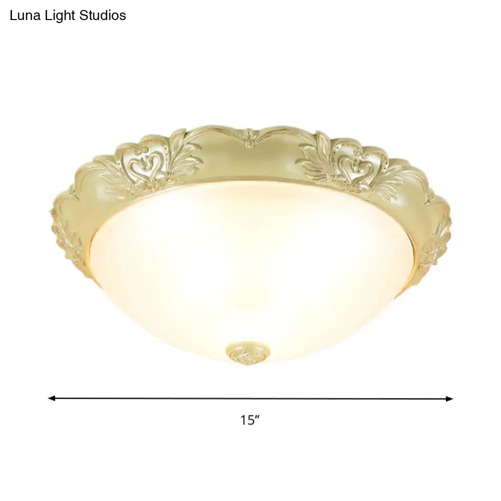 Beige Retro Flush Mount Light Fixture with Cream Glass Dome - Available in 3 sizes