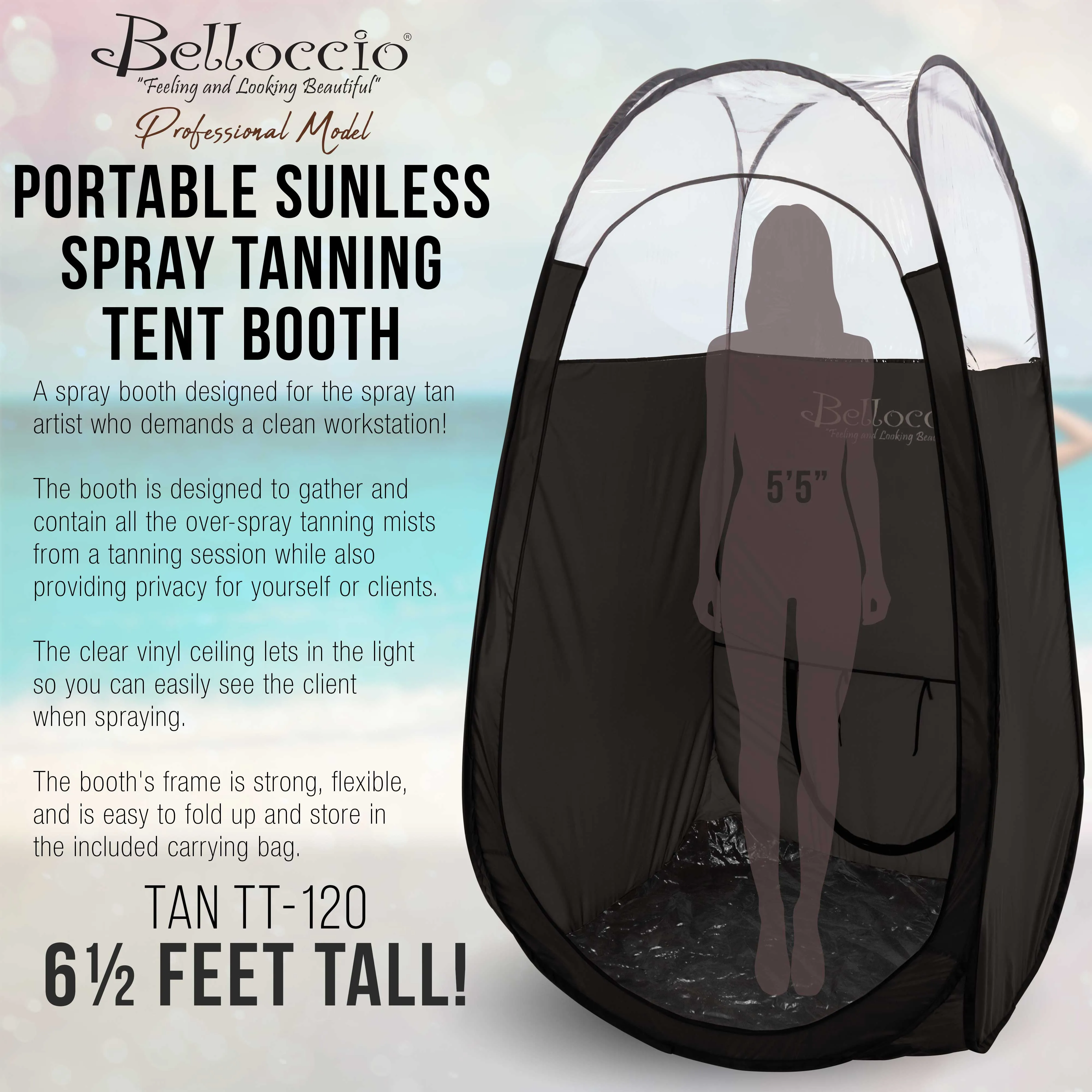 Belloccio Professional Black Airbrush and Turbine Spray Tanning Tent Booth with Nylon Carrying Bag