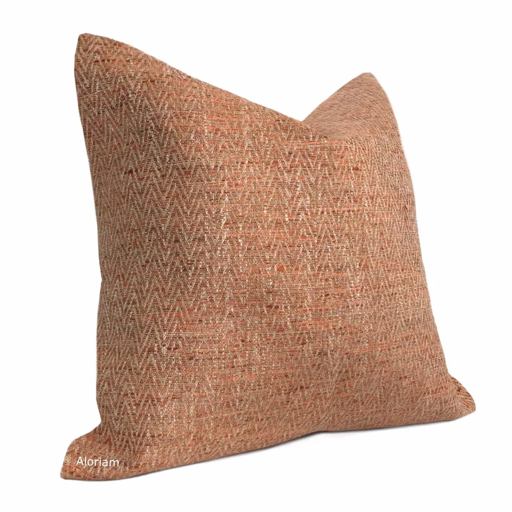 Beringer Terracotta Orange Beige Herringone Pillow Cover (Fabric by the Yard available)