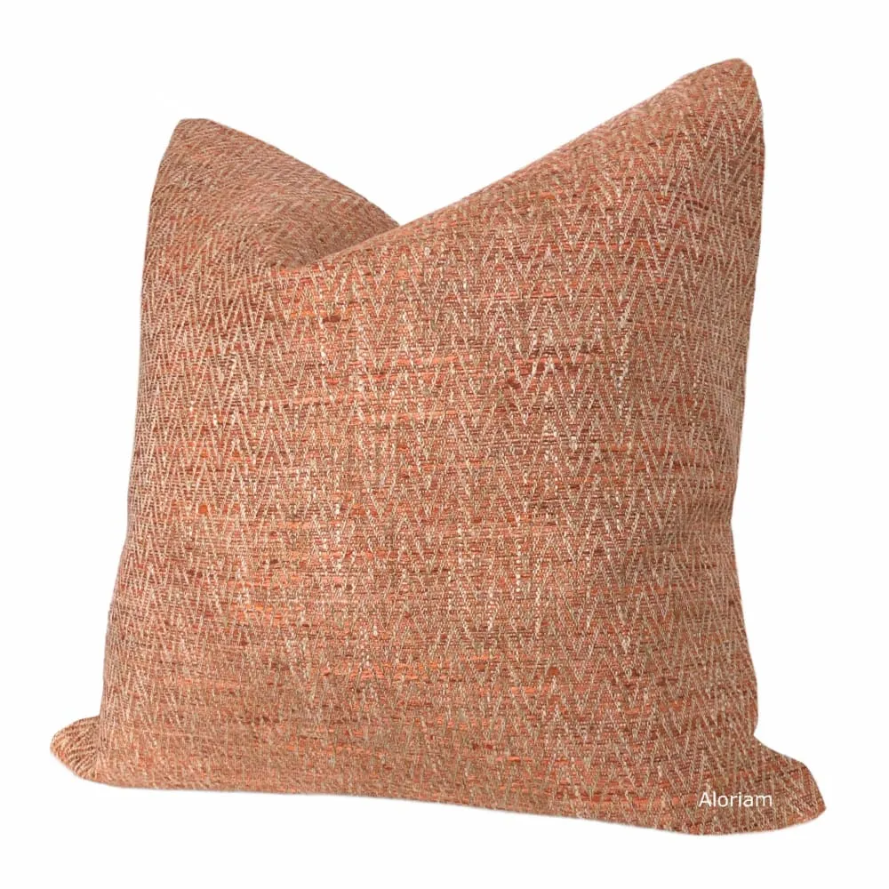 Beringer Terracotta Orange Beige Herringone Pillow Cover (Fabric by the Yard available)