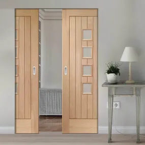 Bespoke Contemporary Suffolk Oak 4L Glazed Double Frameless Pocket Door