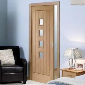 Bespoke Contemporary Suffolk Oak 4L Glazed Single Pocket Door - Clear Glass