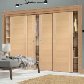 Bespoke Forli Oak Flush 4 Door Maximal Wardrobe and Frame Kit - Aluminium Inlay - Prefinished