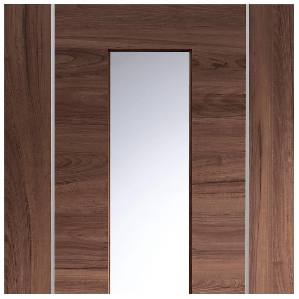 Bespoke Forli Walnut Glazed Single Pocket Door - Aluminium Inlay - Prefinished