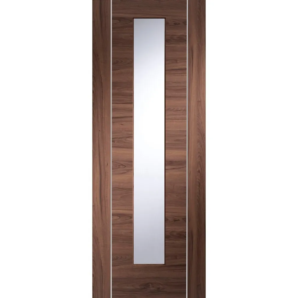 Bespoke Forli Walnut Glazed Single Pocket Door - Aluminium Inlay - Prefinished