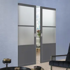 Bespoke Handmade Eco-Urban® Berkley 2 Pane 1 Panel Double Absolute Evokit Pocket Door DD6309SG - Frosted Glass - Colour Options