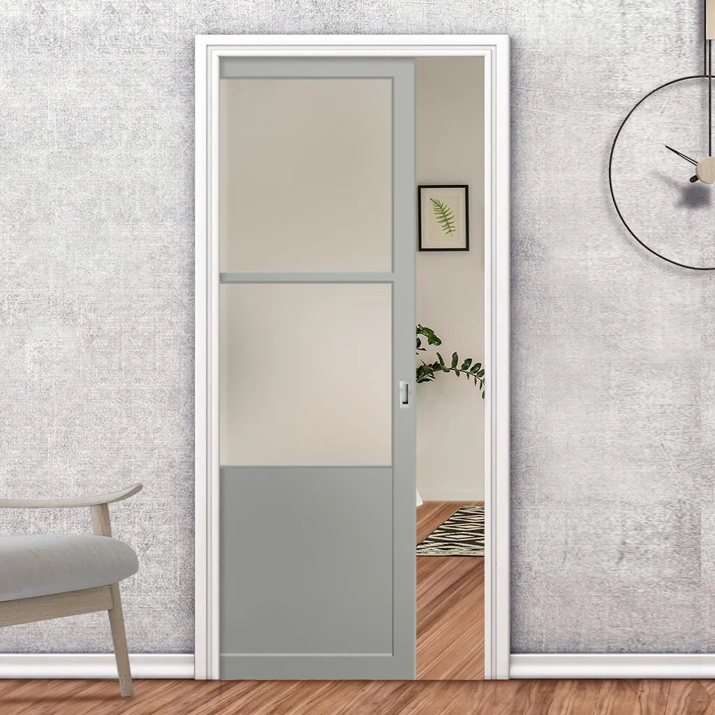 Bespoke Handmade Eco-Urban® Berkley 2 Pane 1 Panel Single Evokit Pocket Door DD6309SG - Frosted Glass - Colour Options