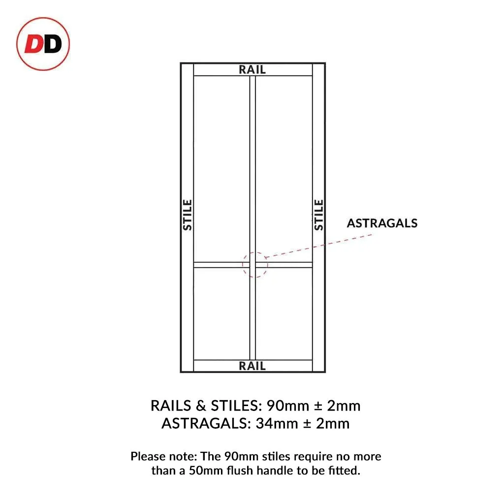 Bespoke Handmade Eco-Urban® Bronx 4 Pane Single Absolute Evokit Pocket Door DD6315SG - Frosted Glass - Colour Options