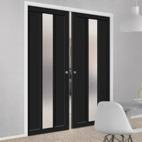 Bespoke Handmade Eco-Urban® Cornwall 1 Pane 2 Panel Double Evokit Pocket Door DD6404SG Frosted Glass - Colour Options