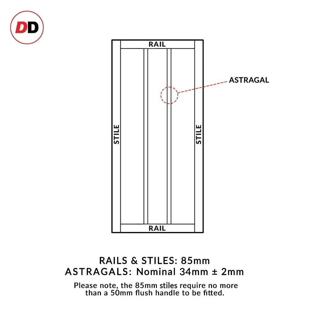 Bespoke Handmade Eco-Urban® Cornwall 1 Pane 2 Panel Double Evokit Pocket Door DD6404SG Frosted Glass - Colour Options