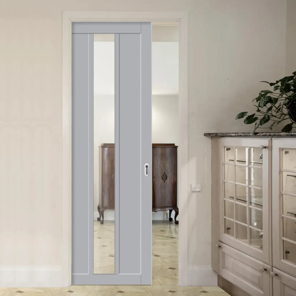 Bespoke Handmade Eco-Urban® Cornwall 1 Pane 2 Panel Single Evokit Pocket Door DD6404G Clear Glass - Colour Options