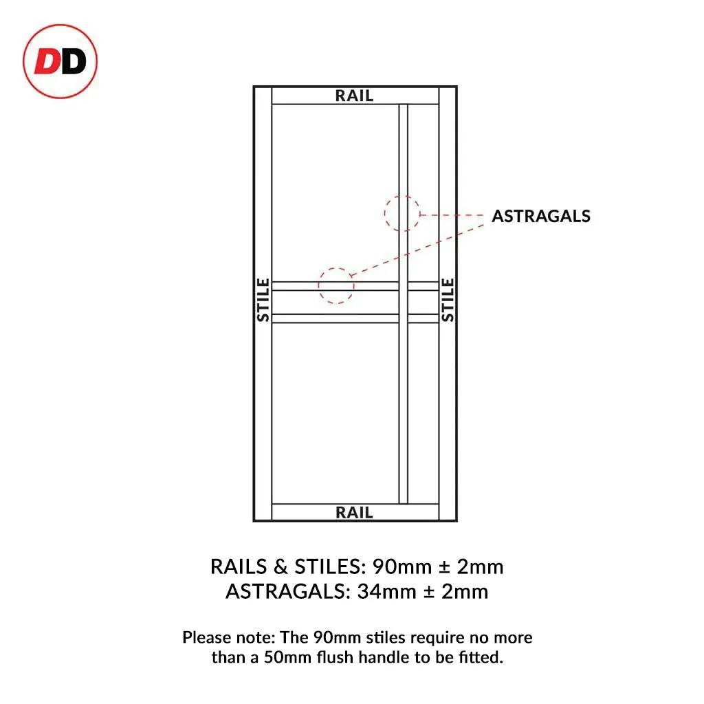 Bespoke Handmade Eco-Urban® Glasgow 6 Pane Double Absolute Evokit Pocket Door DD6314SG - Frosted Glass - Colour Options