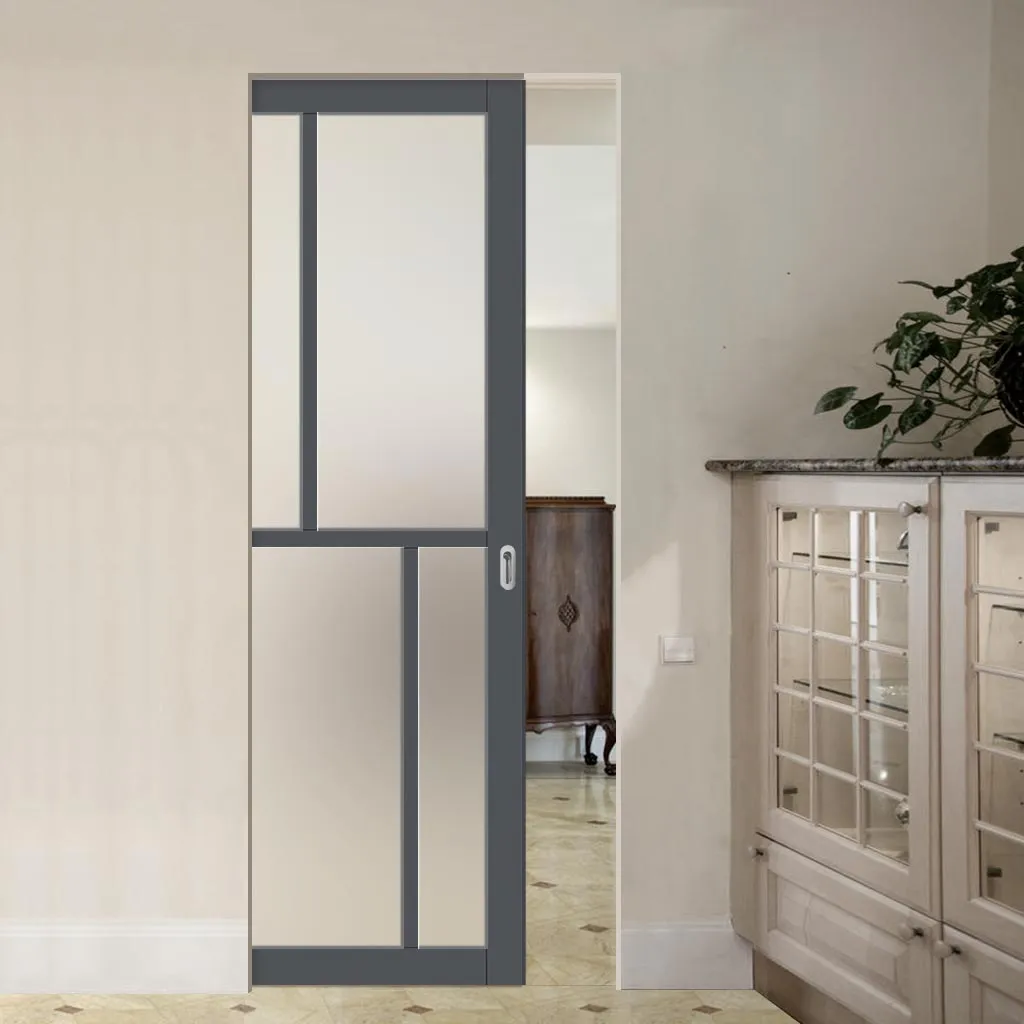 Bespoke Handmade Eco-Urban® Hampton 4 Pane Single Absolute Evokit Pocket Door DD6413SG Frosted Glass - Colour Options