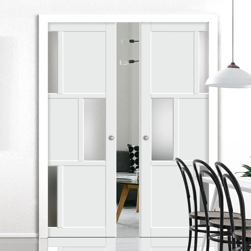 Bespoke Handmade Eco-Urban® Tokyo 3 Pane 3 Panel Double Evokit Pocket Door DD6423SG Frosted Glass - Colour Options