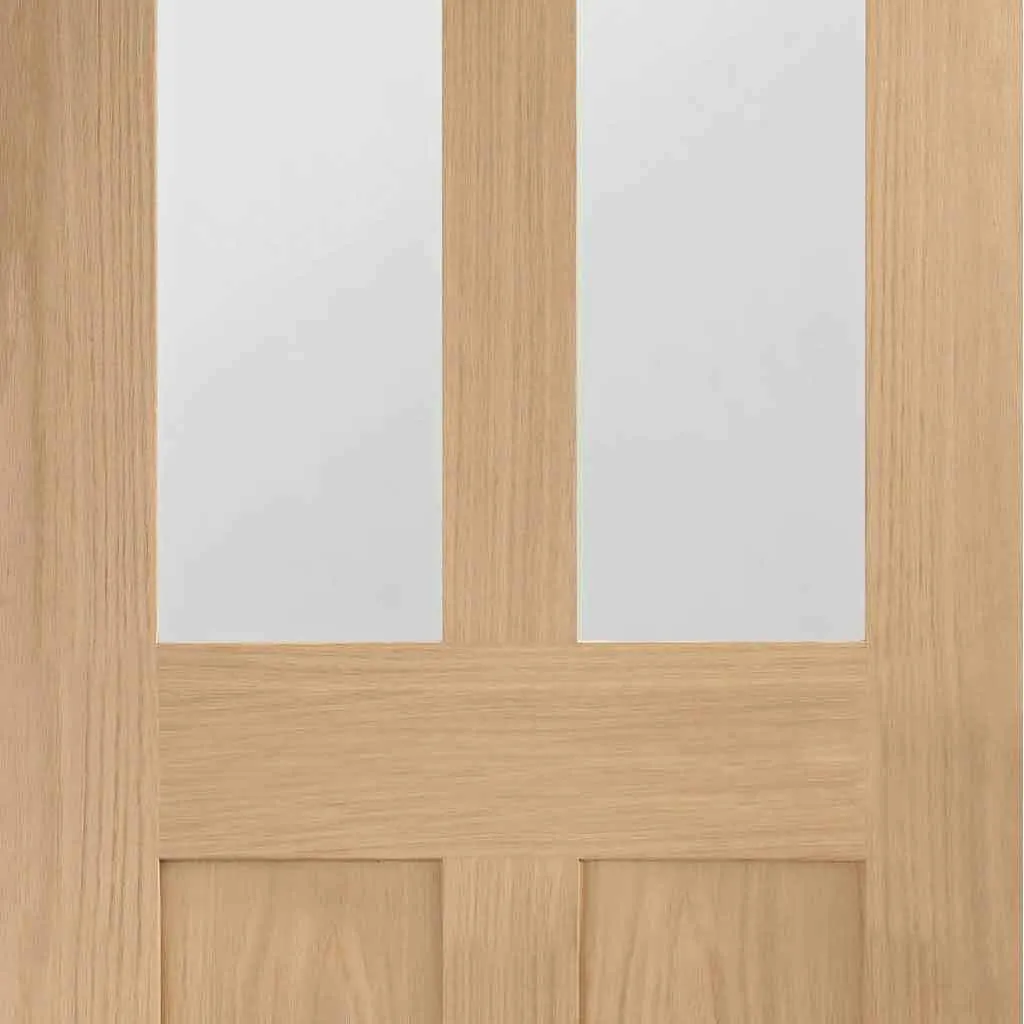 Bespoke Malton Oak Shaker 2P & 2L Glazed Double Frameless Pocket Door