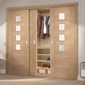 Bespoke Palermo Oak Glazed 3 Door Maximal Wardrobe and Frame Kit - Prefinished