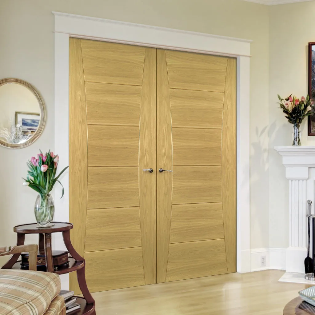 Bespoke Pamplona Oak Flush Fire Internal Door Pair - 1/2 Hour Fire Rated - Prefinished