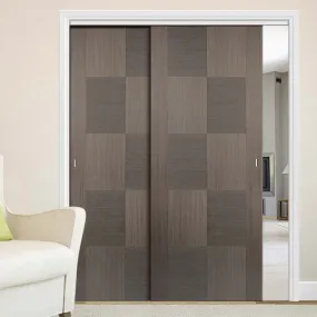 Bespoke Pass-Easi Apollo Chocolate Grey Flush Door - 2 Sliding Doors and Frame Kit - Prefinished