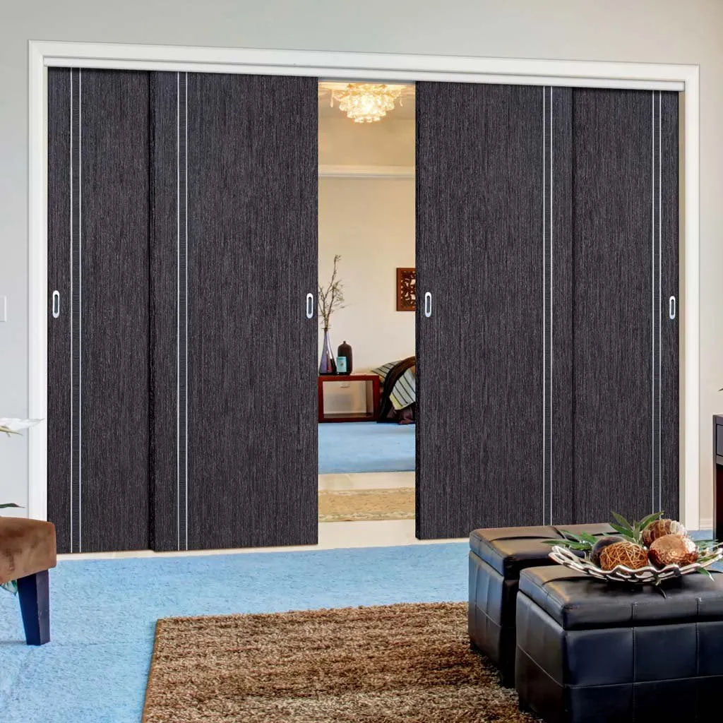 Bespoke Pass-Easi Ash Grey Zanzibar Door - 4 Sliding Doors and Frame Kit - Prefinished