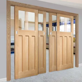 Bespoke Pass-Easi DX 1930's Oak Glazed - 4 Sliding Doors and Frame Kit - Prefinished