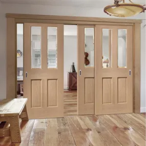 Bespoke Pass-Easi Malton Oak Glazed - 3 Sliding Doors and Frame Kit - Prefinished