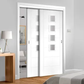 Bespoke Pass-Easi Palermo Glazed - 2 Sliding Doors and Frame Kit - White Primed