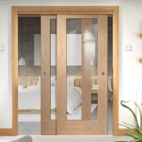 Bespoke Pass-Easi Pattern 10 1 Pane Oak Glazed - 2 Sliding Doors and Frame Kit - Prefinished