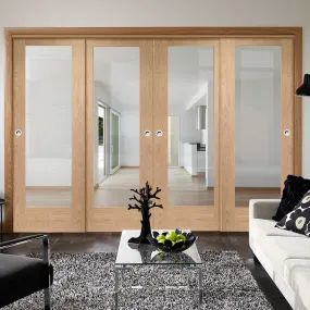 Bespoke Pass-Easi Pattern 10 1 Pane Oak Glazed - 4 Sliding Doors and Frame Kit - Prefinished