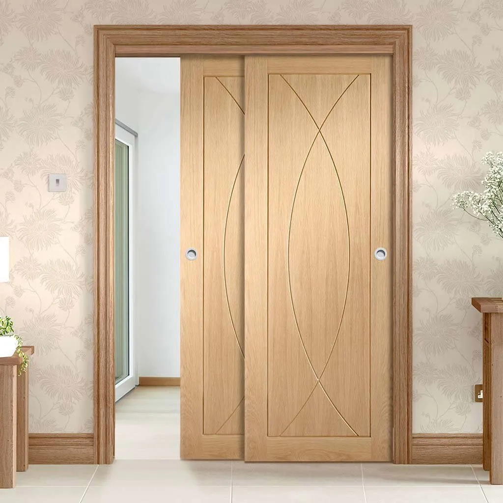 Bespoke Pass-Easi Pesaro Oak Flush - 2 Sliding Doors and Frame Kit - Prefinished