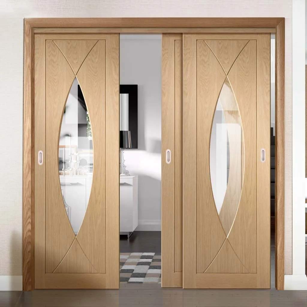 Bespoke Pass-Easi Pesaro Oak Glazed - 3 Sliding Doors and Frame Kit - Prefinished