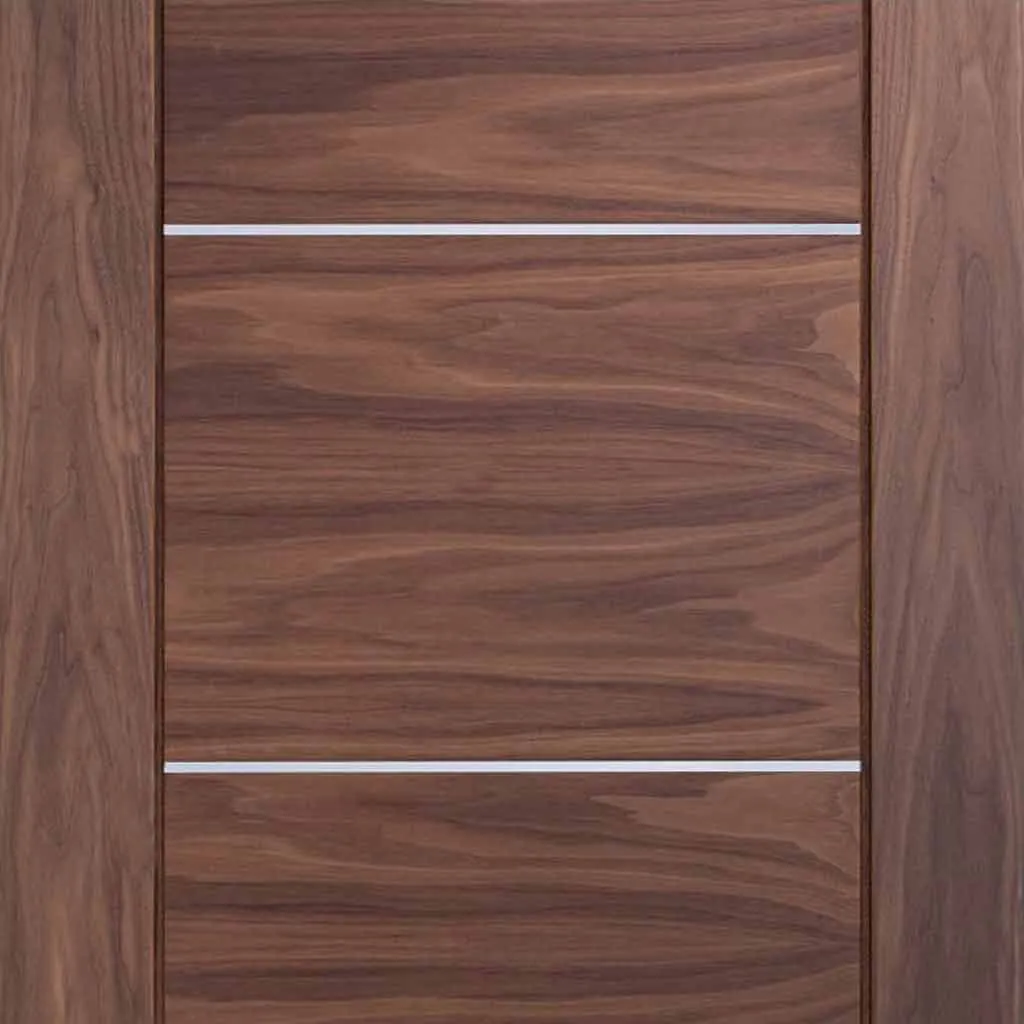 Bespoke Pass-Easi Portici Walnut Flush - 3 Sliding Doors and Frame Kit - Aluminium Inlay - Prefinished