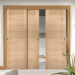 Bespoke Pass-Easi Sofia Oak Flush Door - 3 Sliding Doors and Frame Kit - Prefinished