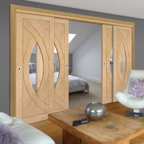 Bespoke Pass-Easi Treviso Oak Glazed - 4 Sliding Doors and Frame Kit - Prefinished