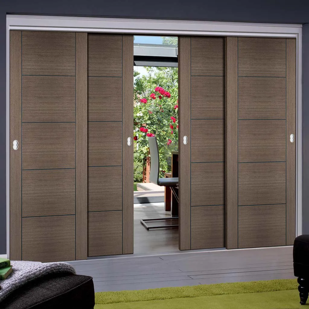 Bespoke Pass-Easi Vancouver Chocolate Grey Door - 4 Sliding Doors and Frame Kit - Prefinished