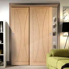 Bespoke Pass-Easi Verona Oak Flush - 2 Sliding Doors and Frame Kit