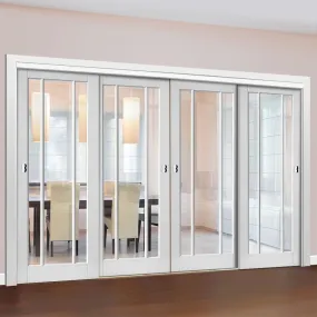 Bespoke Pass-Easi Worcester 3L - 4 Sliding Doors and Frame Kit - Clear Safety Glass - White Primed