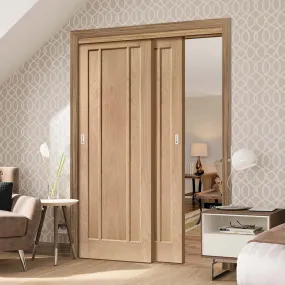 Bespoke Pass-Easi Worcester Oak 3 Panel - 2 Sliding Doors and Frame Kit - Prefinished